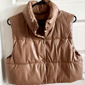 Faux Leather Cropped Puffer Vest